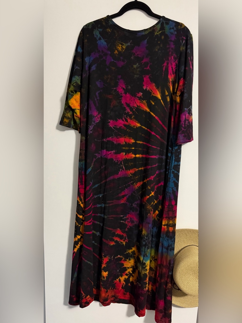 Pyramid Collection Vivid Tie Dye Knit Dress 3/4Slv Hippie Boho Whimsy EUC - Picture 2 of 5